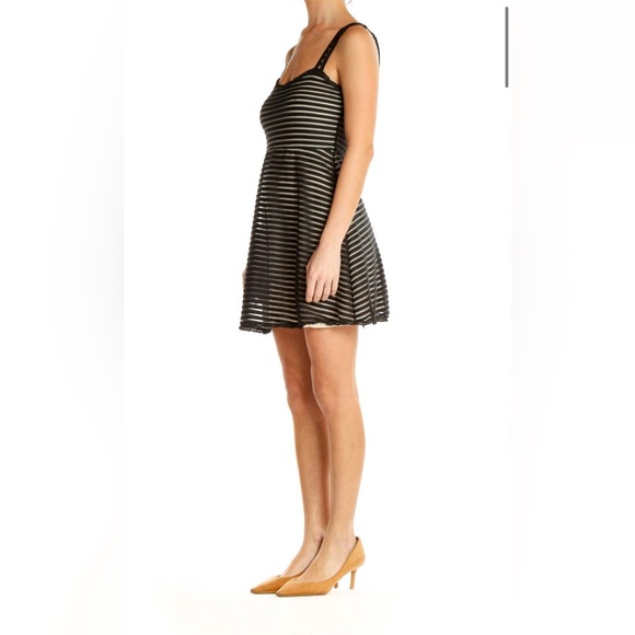 Free People Sheer Black Striped Dress Sweet Lace Details Nude Lining Small - Picture 4 of 13